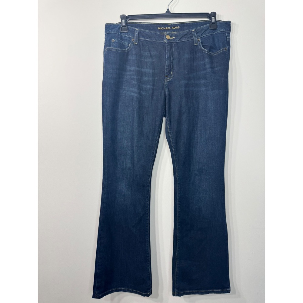 Michael Kors Womens Dark Wash Bootcut Jeans Size 12S Gold Hardware Stretch Denim